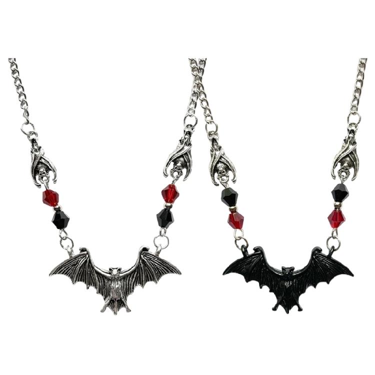 Goth Jewelry Bat Pendant Necklace with Adjustable 41-50 cm Chain and Faceted Bead Detail for Daily Wear Costume Looks