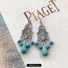 Temperament Retro Turquoise Earrings, Ancient Silver Water Drop Fringed Earrings, Women's Versatile Long Ear Jewelry