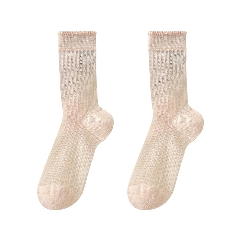 Socks Summer Thin Wood Ear Edge Lace Hollow Mesh Breathable Stacking Socks College Style Versatile Medium Tube Socks