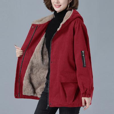 Wattierte Jacke Damen Herbst und Winter Plus Samt Verdickte Koreanische Version der Mittellangen Wattierten Jacke Wattierte Jacke