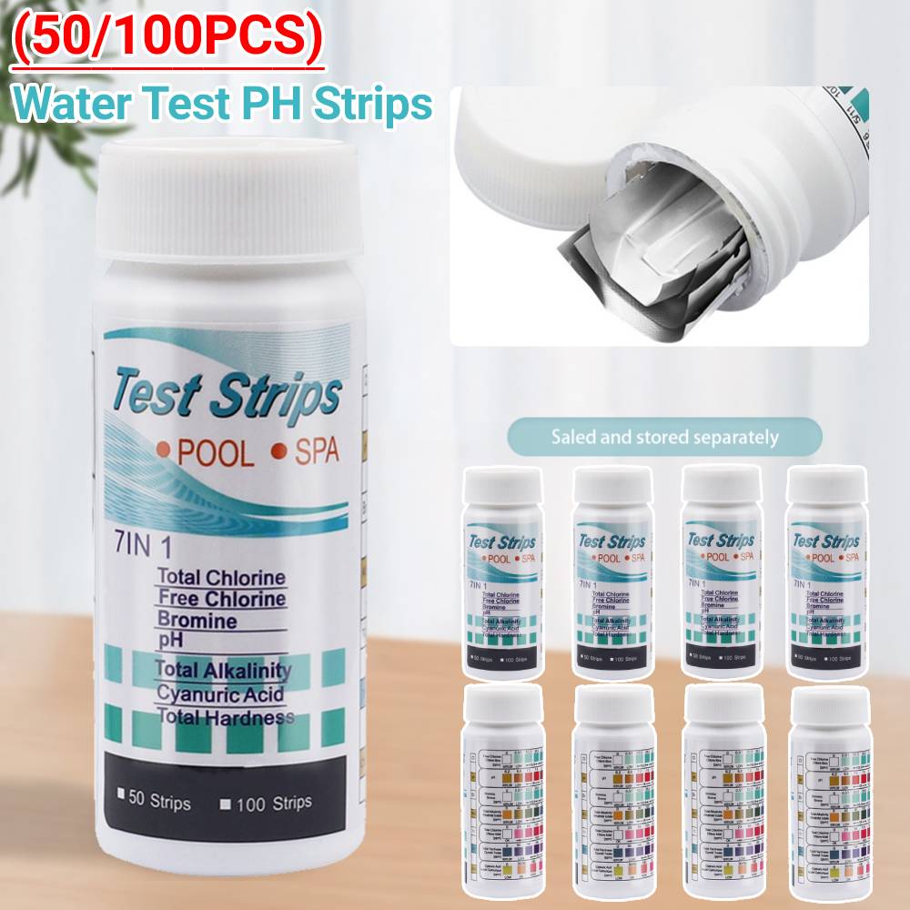 50/100 Stück Wasser Test PH-Streifen 7-in-1 Wasserqualitäts-Teststreifen Fischbecken Aquarium Restchlor-Tester Pool Zubehör