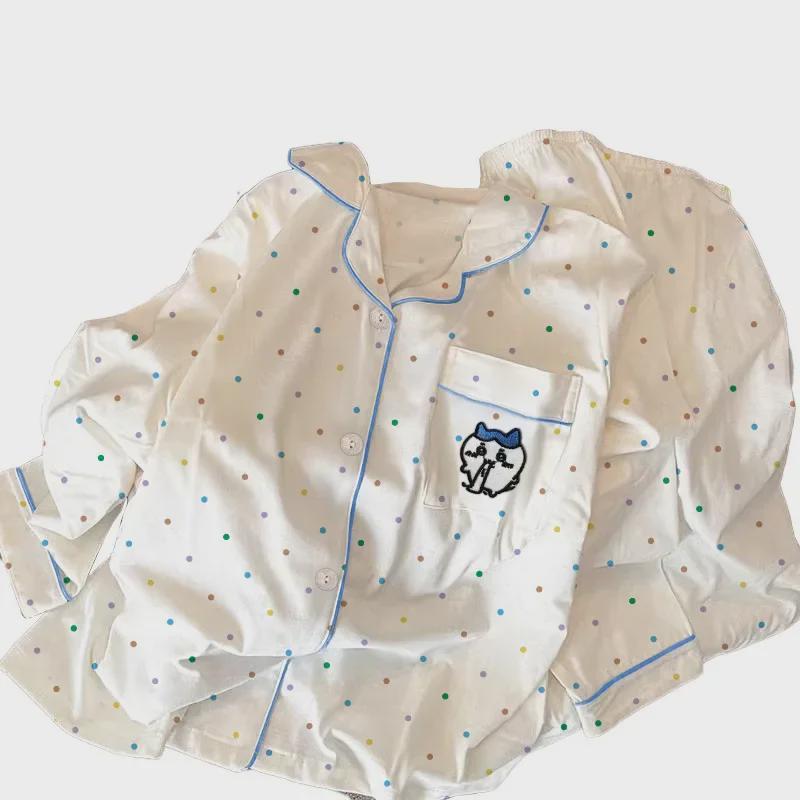 Chiikawa Cute Polka Dot Pajamas - Japanese Long-Sleeve Loungewear for Spring & Autumn