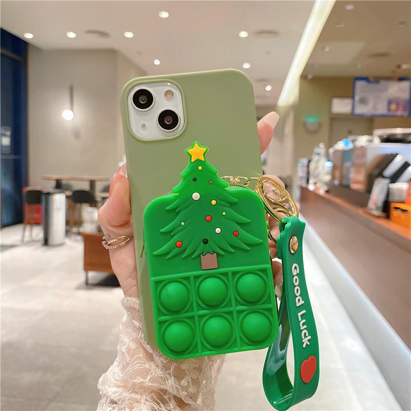 For Silicon 3D Cute Hand Strap Wallet Key Bag for iPhone 18 17 16 15 14 13Pro Max Xr Xs Bubble Game Cover Christmas Phone Case
