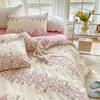 Garden Pink Flowers Pattern Duvet Cover Set 3Pcs Cute Rabbit Printed 100% Cotton Soft Comfortable Comforter Cover Bedding Set
