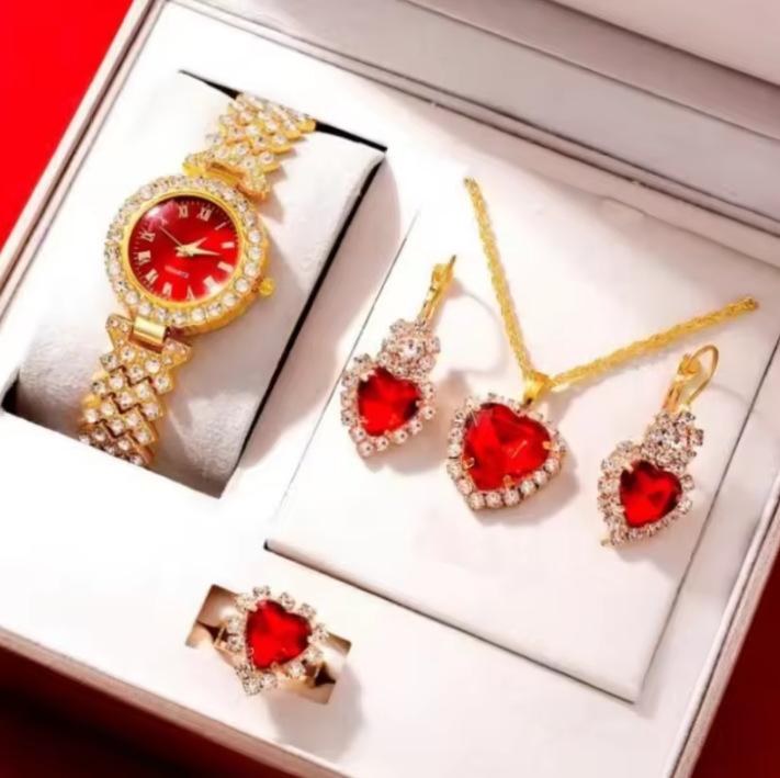 Women'S Watch Jewelry Box Five-Piece Fashion Watch With Diamond Steel Belt Simple And Delicate Women'S Watch With Diamond