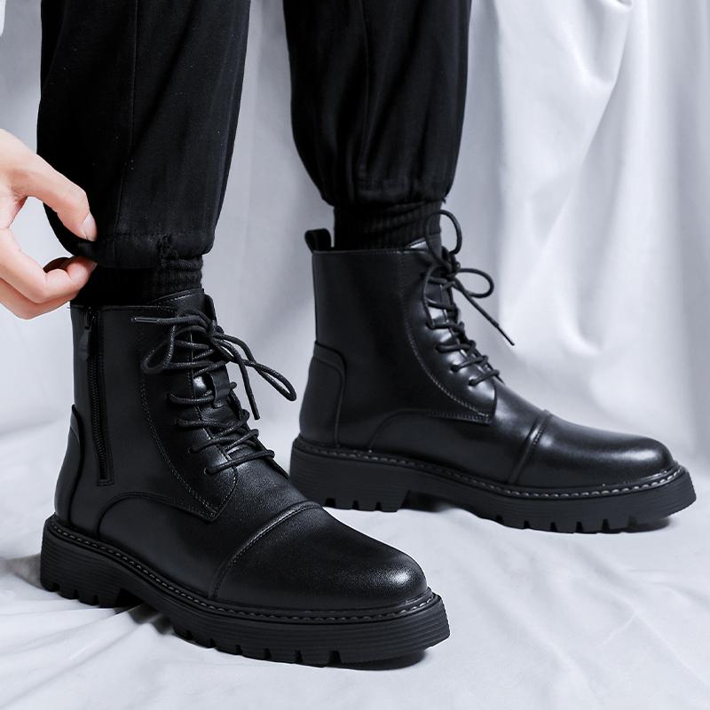 Fashion 2024 Business Office Ankle Boot Men Casual Men's Shoes Lace Up Fashion Genuine Leather Autumn Outdoor Thick Soled Leather Boots