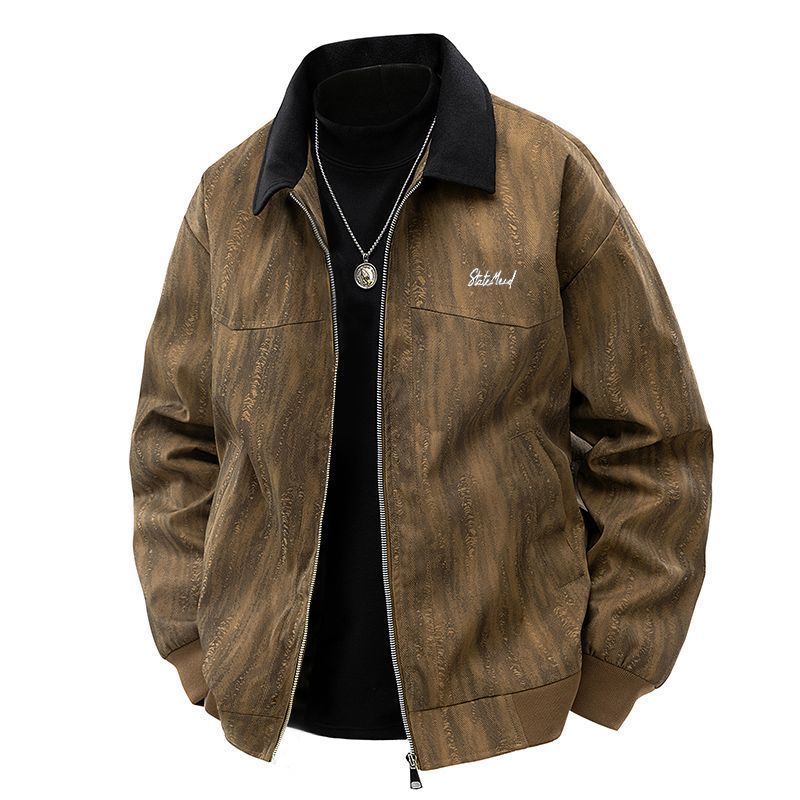 Spring and Autumn New Lapel Trendy Jacket Retro Loose Tie-Dye Casual Work