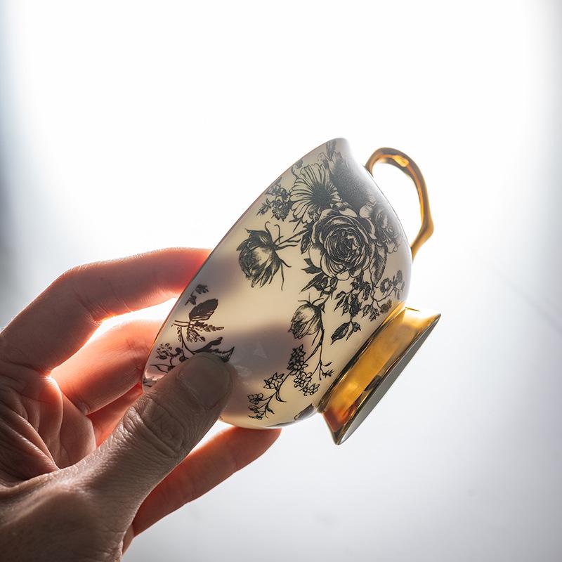European Luxury Gold-Rim Bone China Coffee Cup - Four Seasons Ink Design