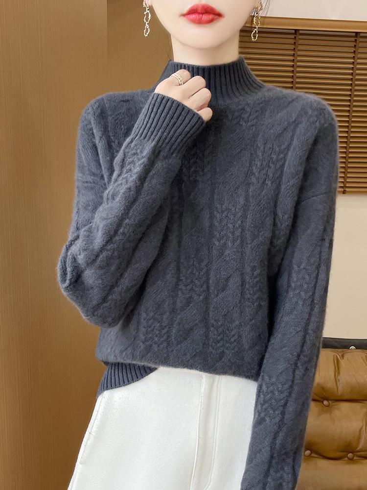 Women's 100% Pure Wool Half-High Collar Sweater - Soft, Comfortable, Versatile Base Layer for Autumn and Winter