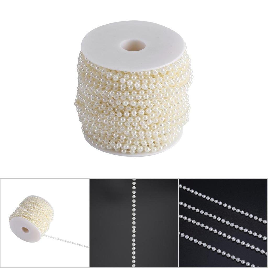 30m/roll 5mm Artificial Pearl DIY Ornaments Beads Curtain Wedding/Festival Party Decor Beige