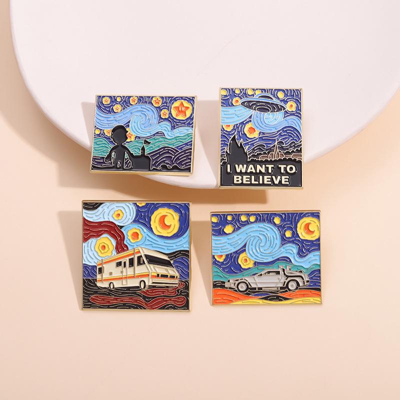Sun, Moon & Starry Sky Cartoon Art Metal Brooch Pendant