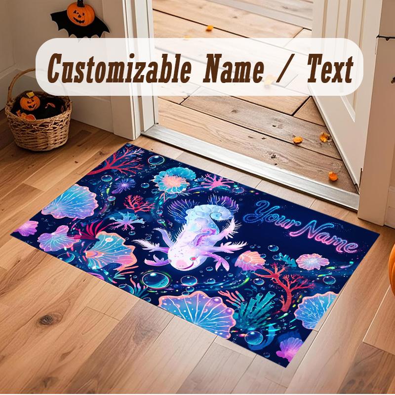 Underwater Fish Theme Soft Crystal Velvet Rug Custom Name & Text Print Non Slip Floor Rug for Bedroom Living Room