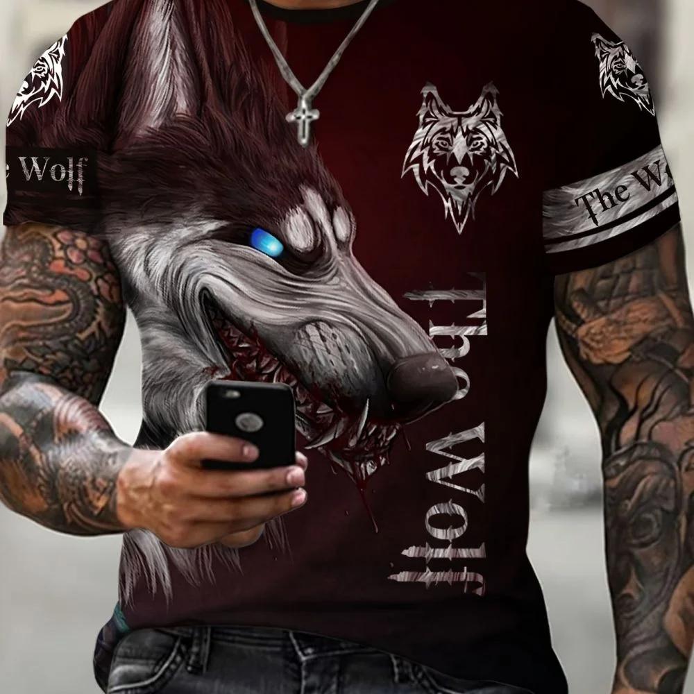 New Wolf T-shirt For Men 3D Animal Print Pullover O Neck Casual Short Sleeve Tees Fashion Street Sweatshirt Male Oversized Tops