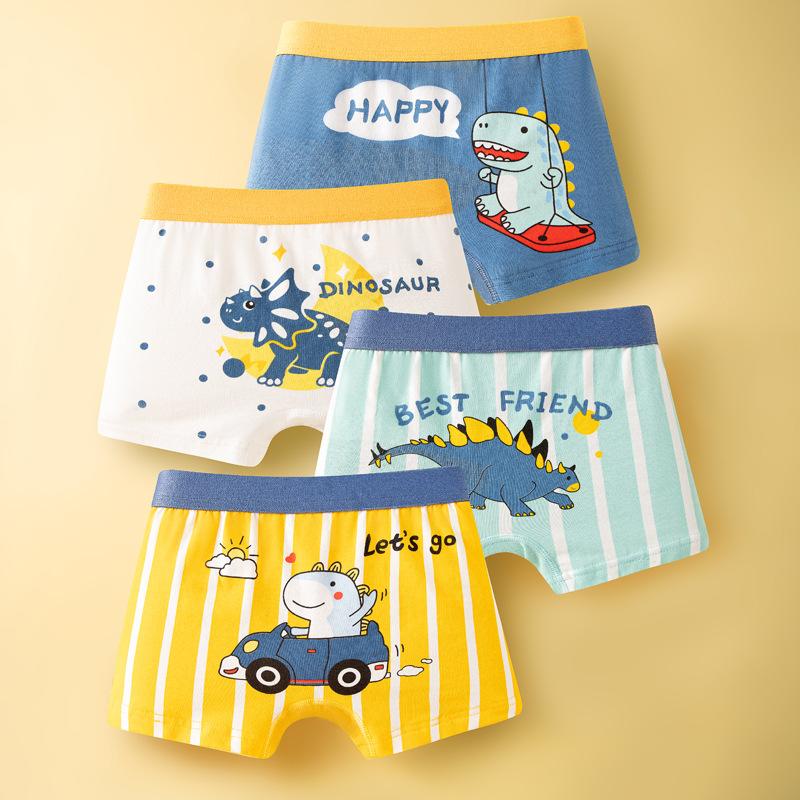 4 PCS Kids Boxer Underwear Cotton Cute Cartoon Vehicle Children Shorts Underpants Soft Boy Panties 3-12 Years Old