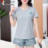 Woodpecker Women's Plus Size Embroidered V-Neck Cotton T-Shirt