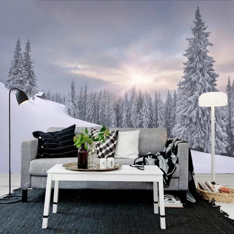 3d Stereo Snow Scenery Wallpaper Winter Woods Fresco Living Room Tv Sofa Bedroom Background Wall Mural