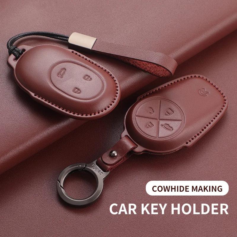Leather Car Key Case Cover For Wei Lai Nio Es6 Es7 Es8 Et5 Et7 Et9 Ec6 Ec7 Et5T Eve Ep9 - Car Keychain Protection Shell