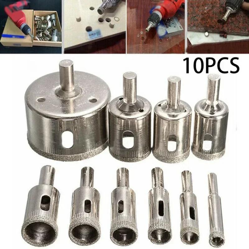 STONEGO 10 ks Diamantem potažená děrovací pila Vrták s jádrem Vrták na dlaždice Mramor Sklo Keramika Sada vrtáků 3mm-50mm