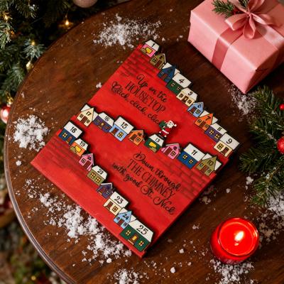 Wooden Castle Advent Calendar 24 Days Count Down To Christmas Calendar for Kid Adult Holiday Tabletop Decoration for Home Party Decor