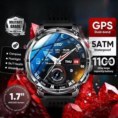 2026 New 1100mAh Battery Smart Watch GPS Path 5ATM Waterproof Sports Run Tracker Outdoors Compass Military Smartwatch