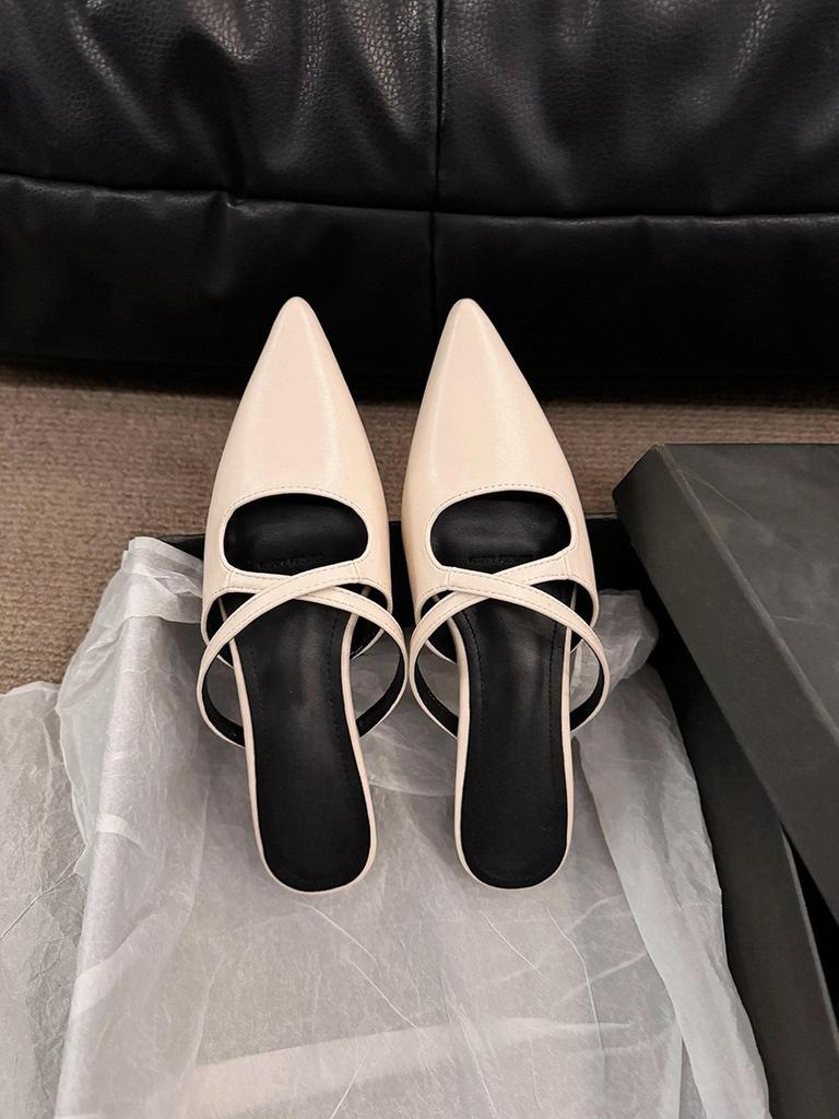 French thick heel temperament bag head half slippers women's shoes wear 2025 new spring and summer pointed retro style single shoes