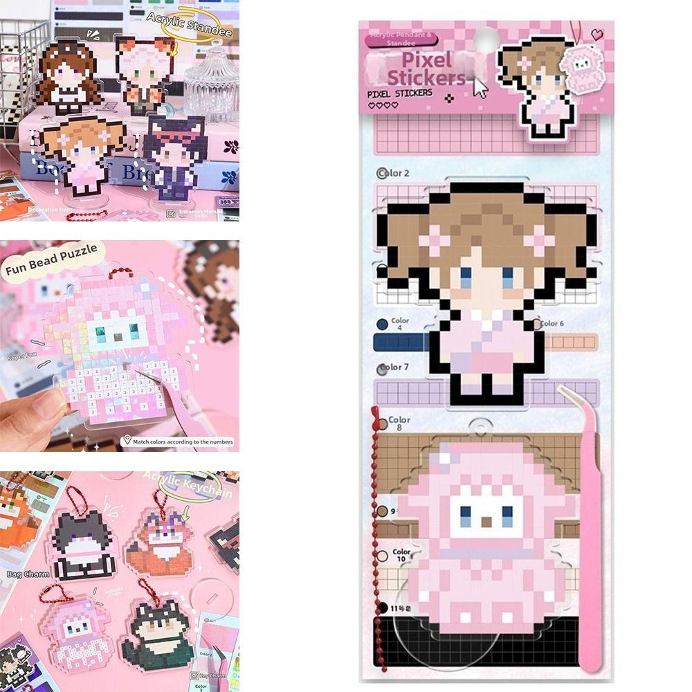 Creative Acrylic Perler Bead Sticker Pendant Cartoon DIY Pixel Perler Bead Standee Handmade Pixel Keychain Desktop Ornament