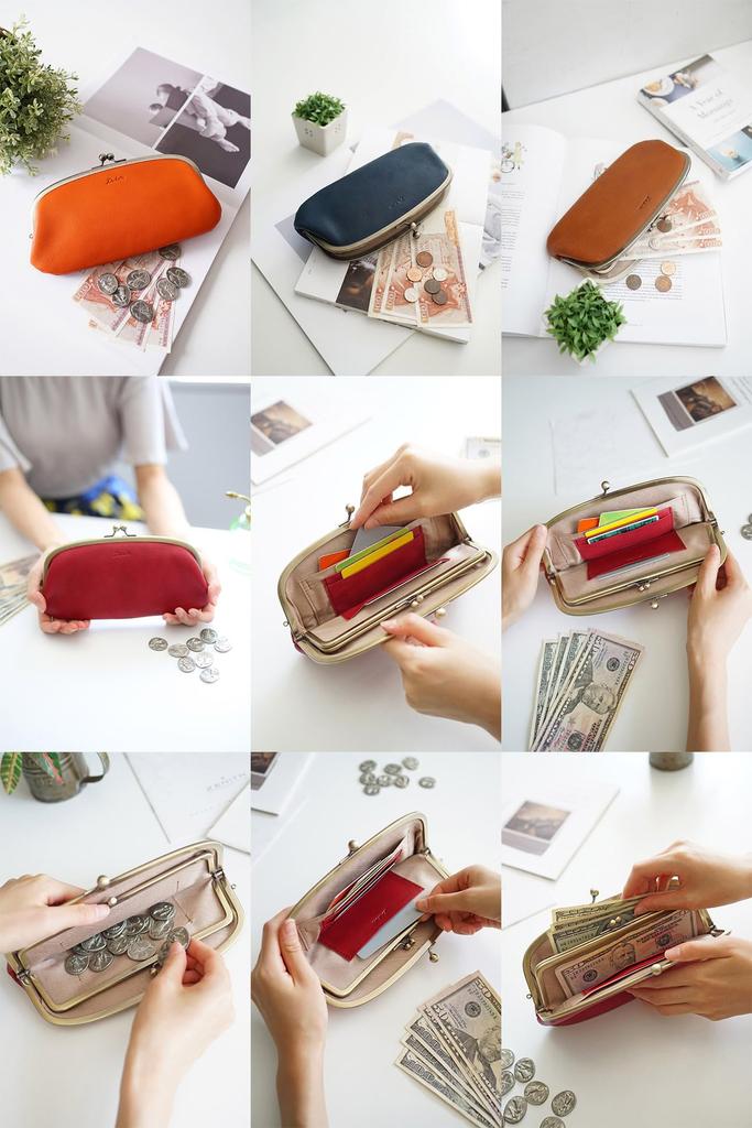 Clasp Long Wallet Genuine Leather Orange [Dakota] Women's DA-35882-34