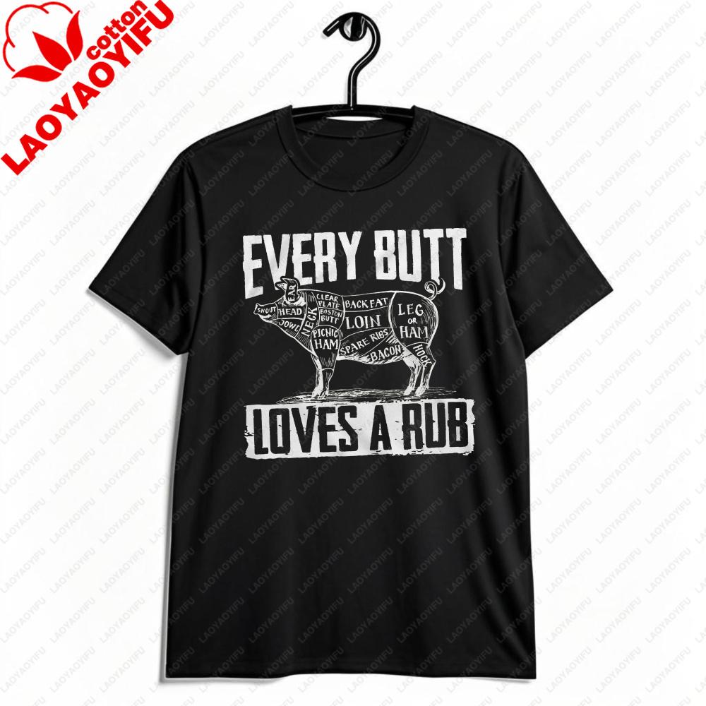 Every Butt Loves A Rub Funny Bbq Grilling Tshirt Vintage Pig Cut Chart Graphic Tshirt Unisex Summer Crewneck Cotton Short Sleeve
