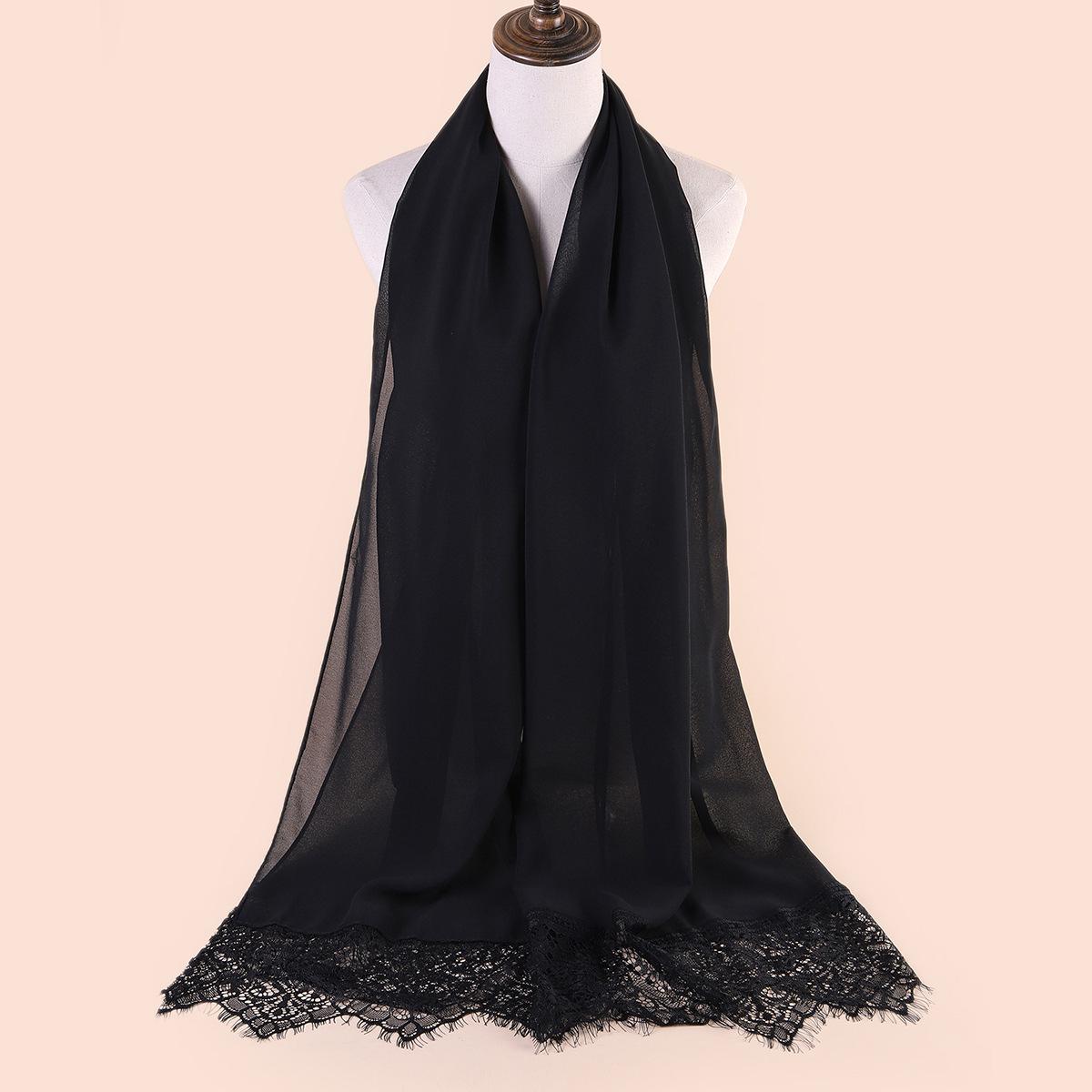 A167 Pearl Chiffon Patchwork Rhinestone Ethnic Shawl & Headscarf - Solid Color чёрный