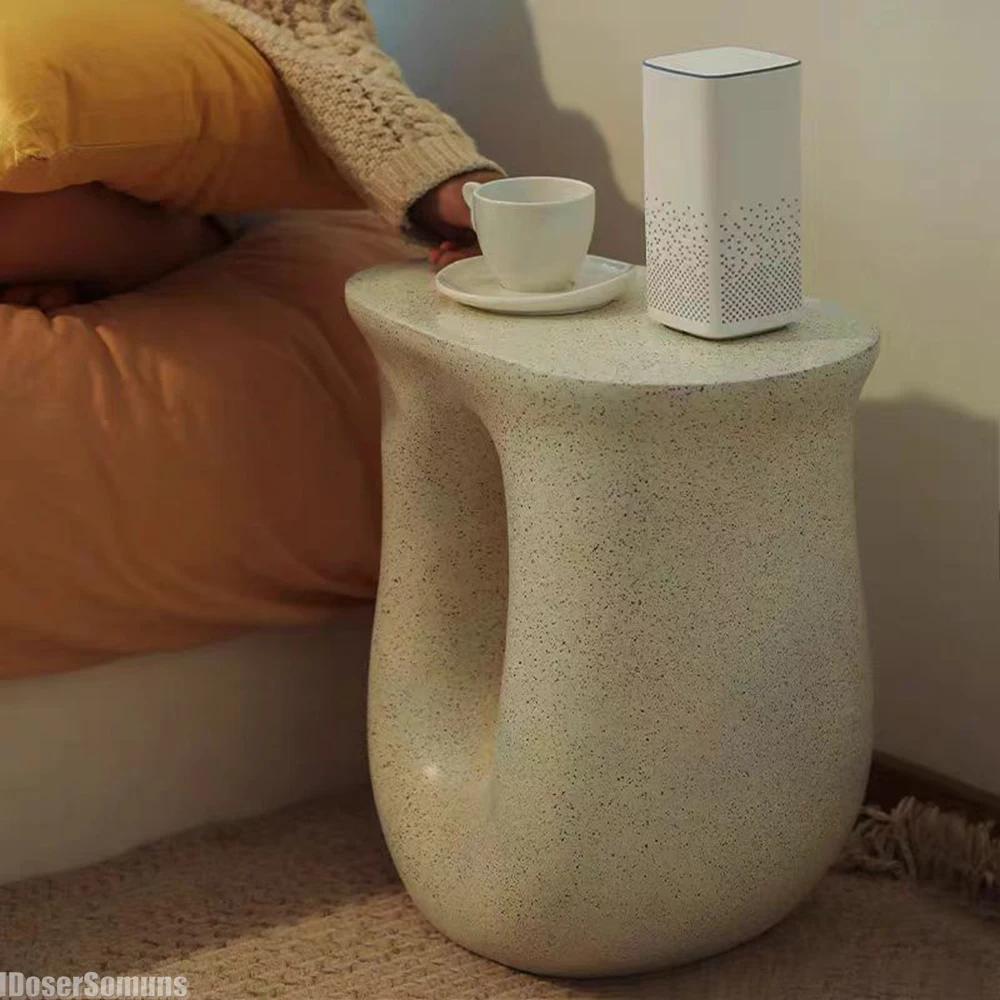 Creative Cream Bedside Small Side Table Light Luxury Simple Living Room Sofa Coffee Table for Wabi Sabi Bedroom Decor Furniture