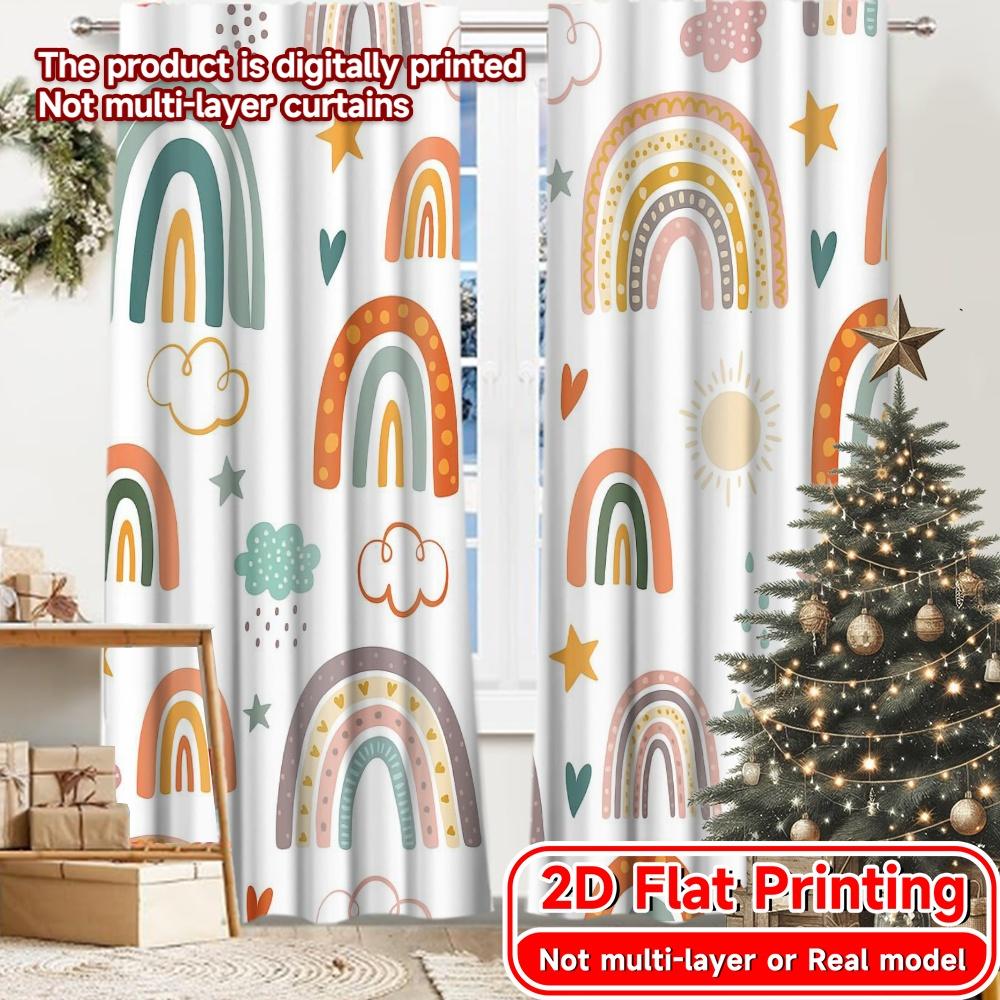 

2pcs, 2D FLAT PRINTING Curtains (Without Rod) Rainbow Delight Holiday printed curtains Machine Washable Fabric Curtains 52.50 × 116.00 cm 2 pcs