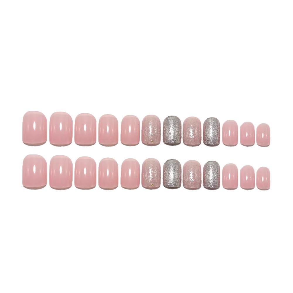 Wearable Gentle Nude Pink Glitter Nail Art Stickers & False Tips