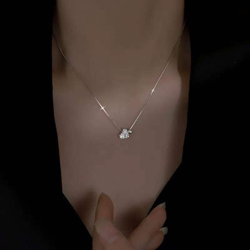 

925 Sterling Silver Heart Necklace Personality Charm Geometric Shape Pendant Choker Birthday Gift for Women Exquisite Jewelry платиновый