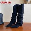 Mode Moderne Damen Kniehohe Stiefel Damen Keilschuhe Mode Slip-On Damen Lange Chelsea Stiefel Mit Keilschuhen Winter Herbst