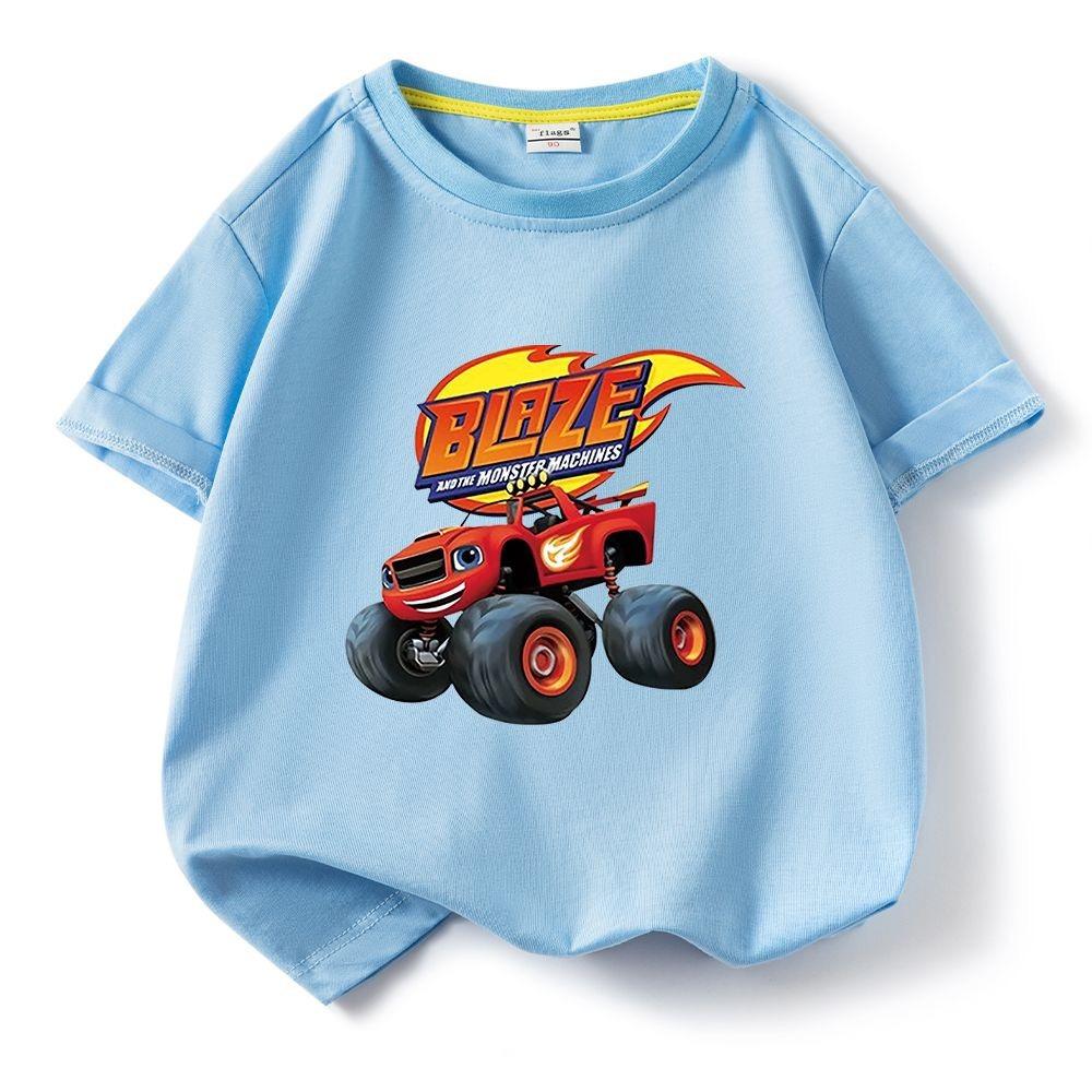 Children's Pure Short Sleeved Tshirt Blaze And The Monster Machines Kids Cartoon Tee Boys Girls Summer O-Neck Tee Tops