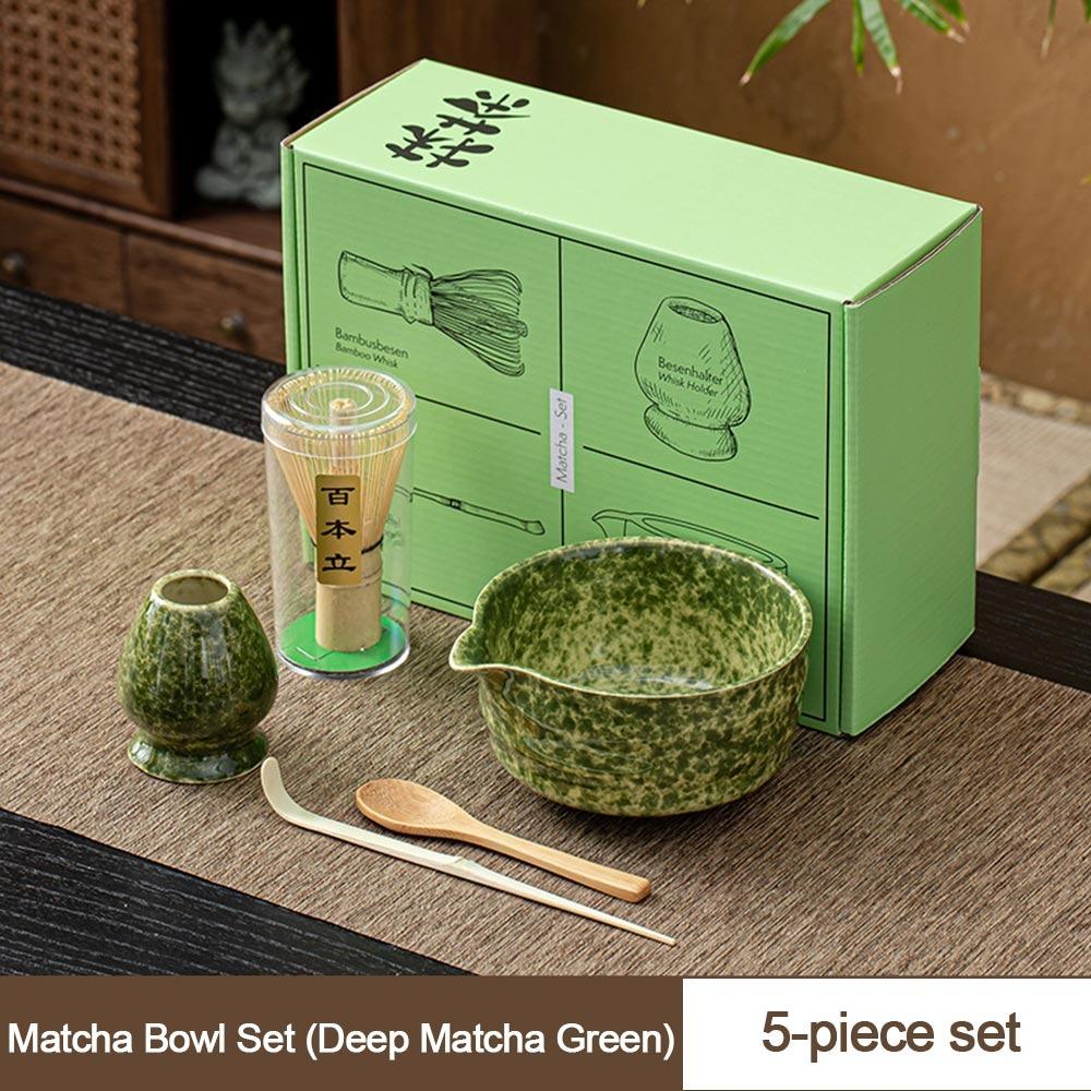 5PCS Ceramic Bamboo Japanese Matcha Tea Set Matcha Whisk Holder Matcha Bowl Matcha Whisk Set Reusable Tea Ceremony Accessories