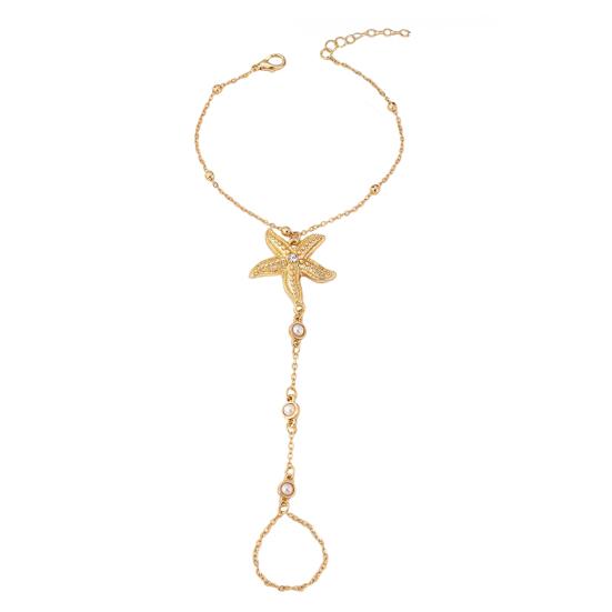 Starfish Charm Hand Chain Bracelet for Women, Adjustable Faux Pearl Finger Ring Bracelet, Non Tarnish Golden-Plated Chain Bracelet золотистый