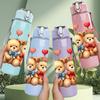 1PC Twin Love Teddy Bears 750ml Color Plastic Sports Water Bottle Leakproof Flip Straw Lid Suitable for Sports Office Home Use