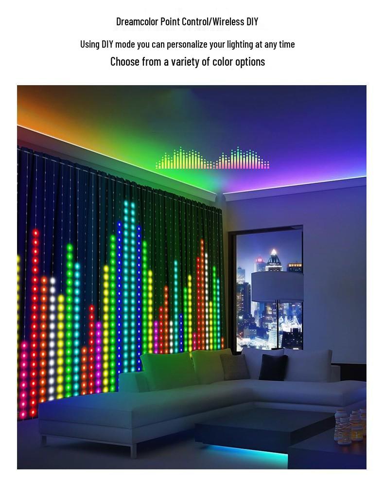 Smart LED String Curtain Lights with App-Controlled Custom Patterns and Text