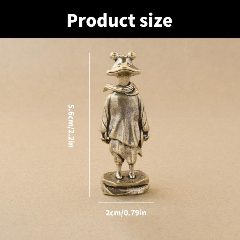 Brass Frogs Swordsman Figurine Antique Frogs Standing Miniature Statue for Living Room Study Artistics Home Accent