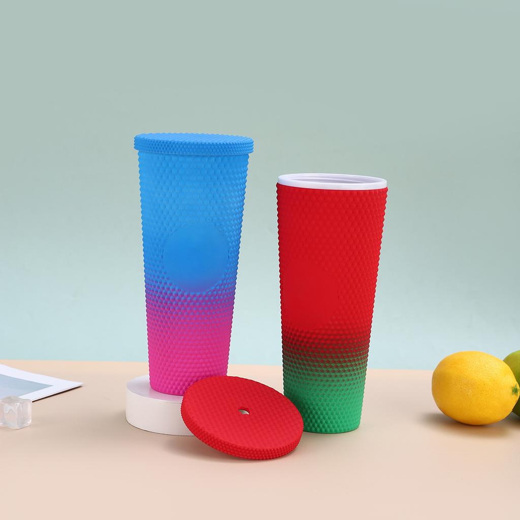 Water bottle gradual change double layer plastic cup portable hand strap water cup large capacity with lid durian cup logo