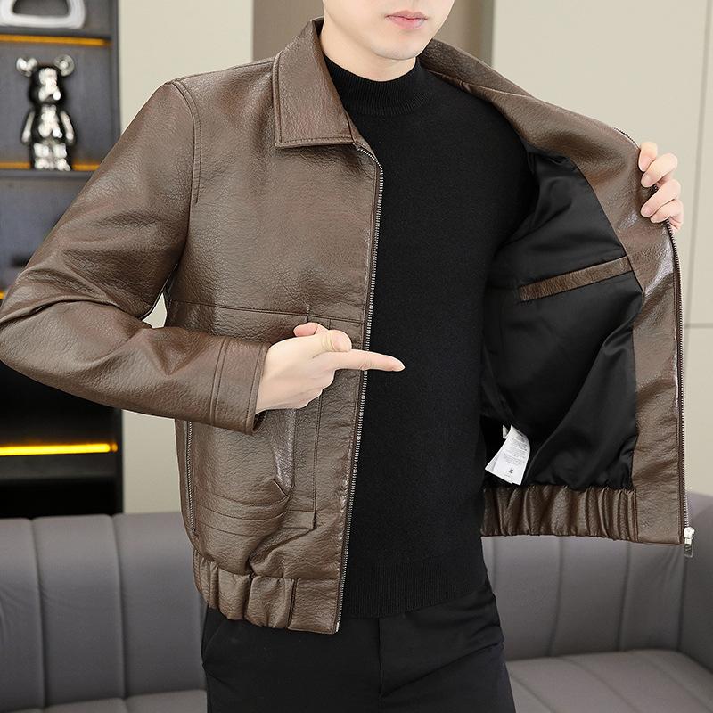 Retro Youth Short Leather Jacket Men's Loose Korean Style Motorcycle Suit Pilot Leather Jacket Jacket