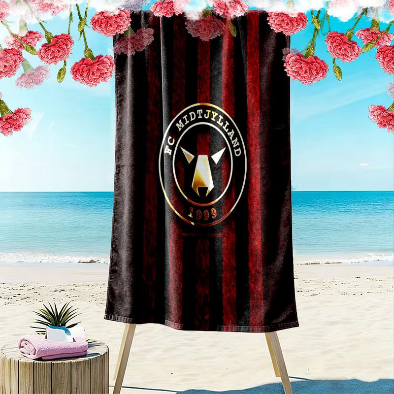FC Midtjylland Logo Print Beach Towel, Large Soft Quick Dry Towel for Beach Camping Swimming