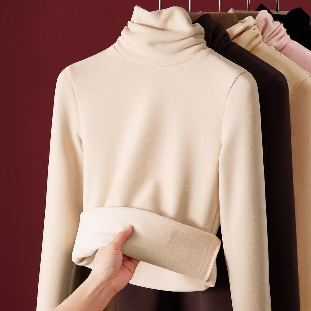 Wool Silk Thermal Underwear Women's Thickened Fleece Autumn Clothes Inner Top Warm Fleece Heating Bottoming Shirt Winter