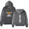 One Piece Straw Hat Jolly Roger Hoodie, Japanese Letter Sleeve Print Pullover Sweatshirt Unisex Casual Streetwear