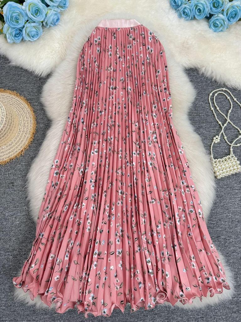 European & South African Cross-border 3D Floral Pleated A-line Midi Skirt for Women