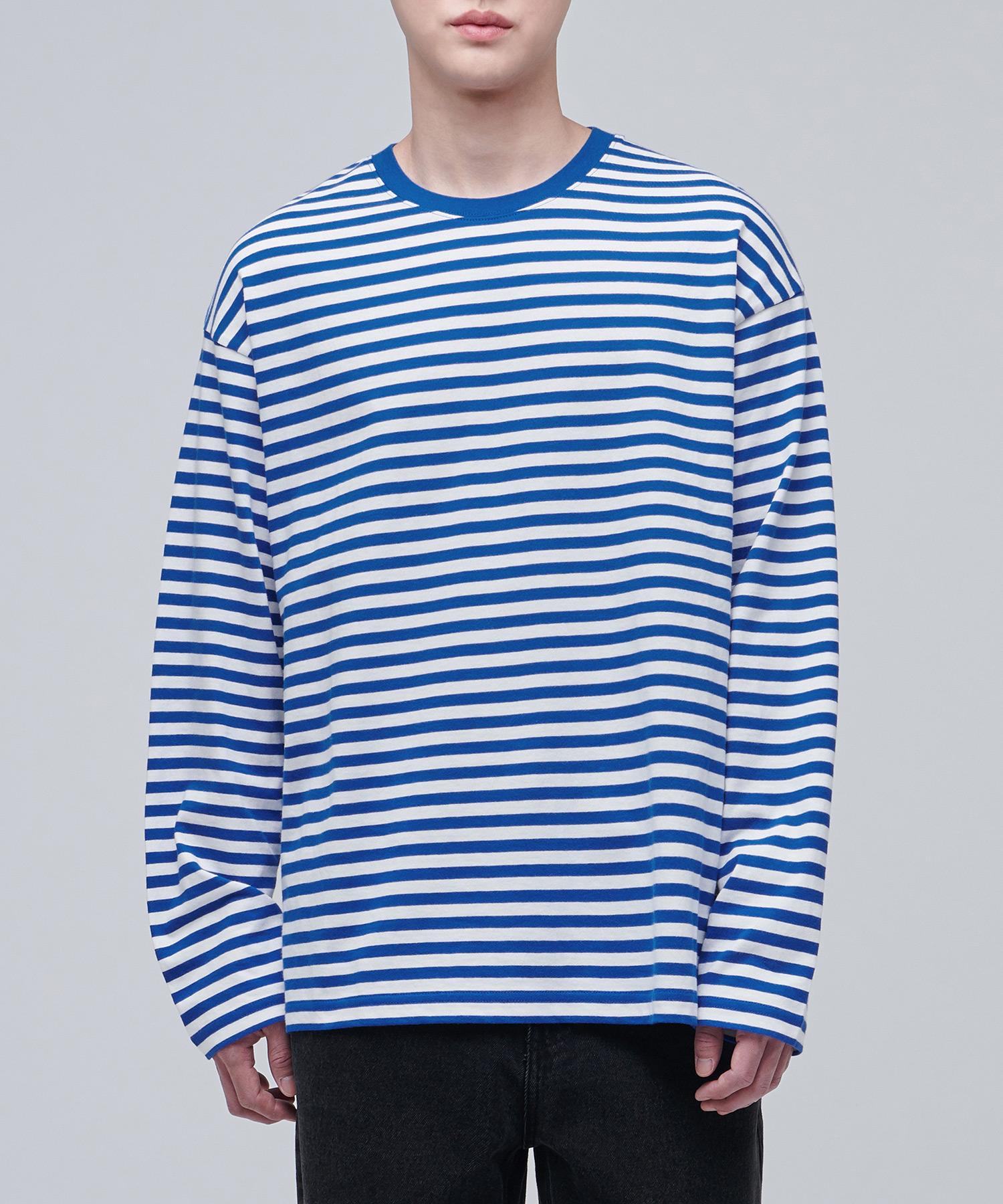 Musinsa Standard Striped Relaxed Crew Neck Long Sleeve T-Shirt [Blue] Blue/L