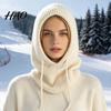Integrated Scarf And Hat for Winter Balaclava Men Women, Windproof Wind Resistant Tactical Mask Knitted Hooded Neckerchief, Adjustable Drawstring
