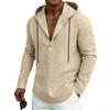 New Men’s Linen Plus-size Hooded Long-sleeved Top – Casual Plain-colour Hoodie