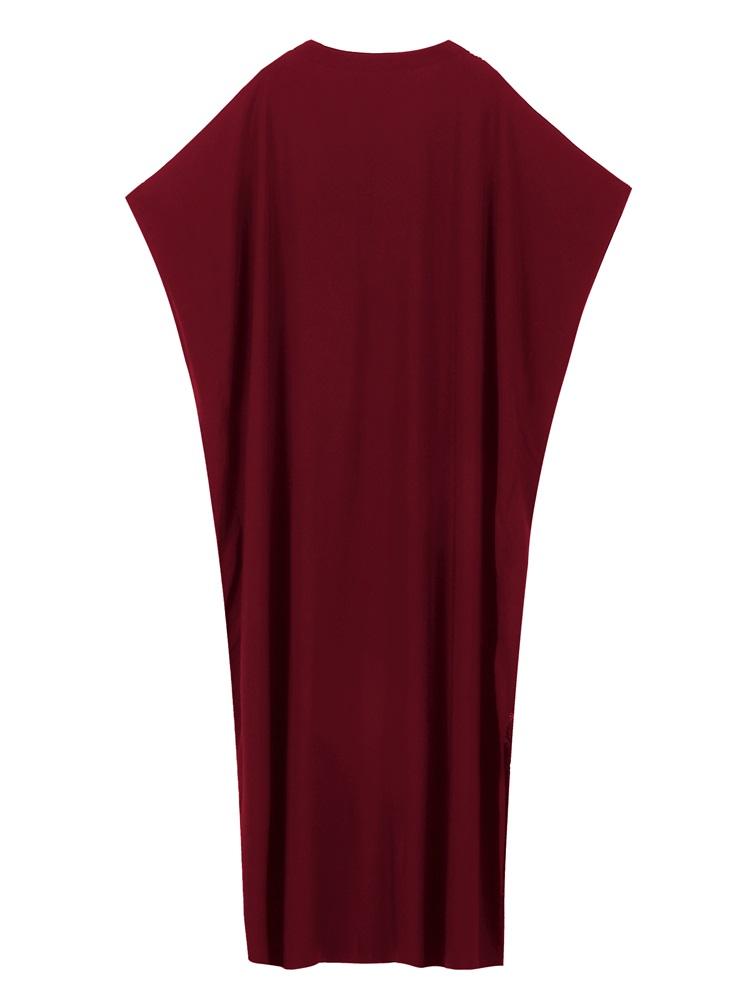 EDOLYNSA Embroidered Red Kaftan Women's Fashionable Robe Boho V-neck Batwing Sleeve Beach Maxi Dress Holiday Cozy House Robe